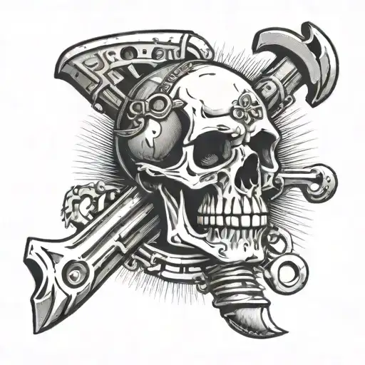 Skull With Engineer's Hammer And Wrench Crossed