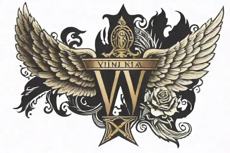 Roman Numeral V With Angel Wings Spread Wings