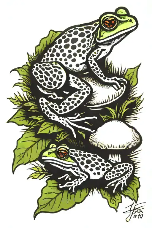 1 Frog Laying Under Mushroom