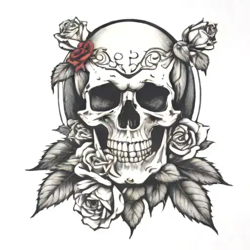 Skull And Roses Wearing A Broken Halo