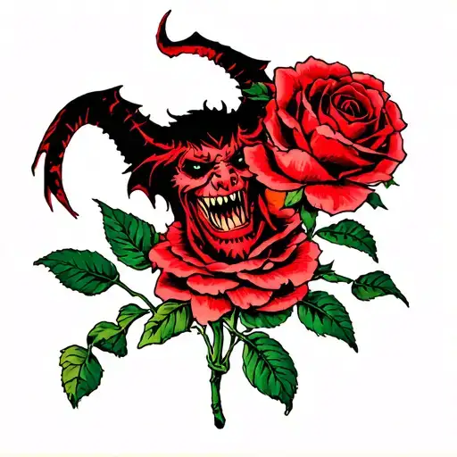 Demon Getting Strangled By A Flower Stem Rose