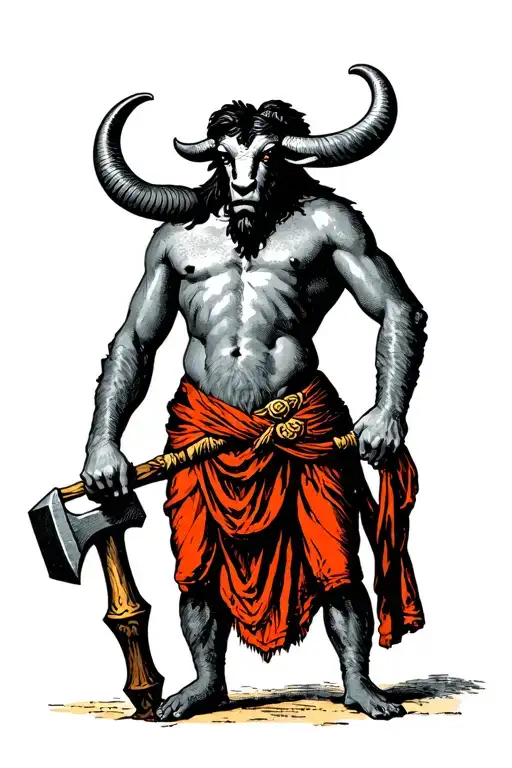 Greek Minotaur Holding Hammer Standing Tall Only 2 Legs