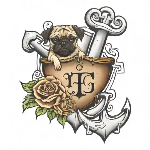 Anchor Tattoo Design With The Name Adam Holding A Pug