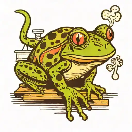 Sailor Jerry Style Frog Sitting On A Pier Smoking A Worm Like A Cigarette