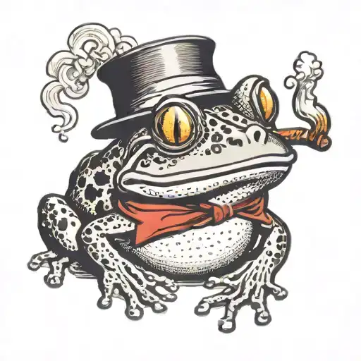 Black And White Frog With Top Hat And Monocle Smoking A Worm Like A Cigarette