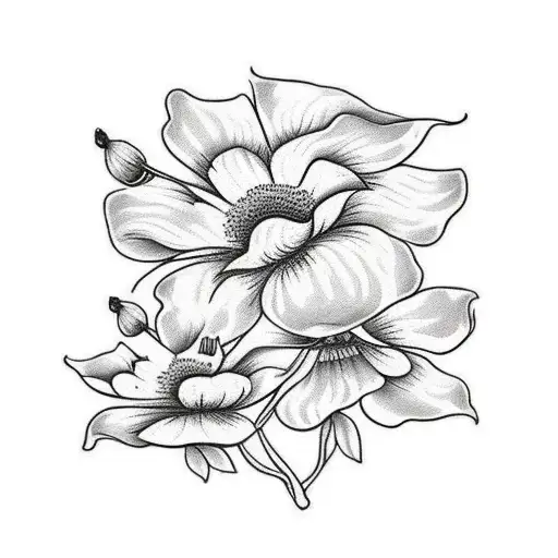A Traditional-style Tattoo Of A Dogwood Tree With California Poppies Blooming Around It