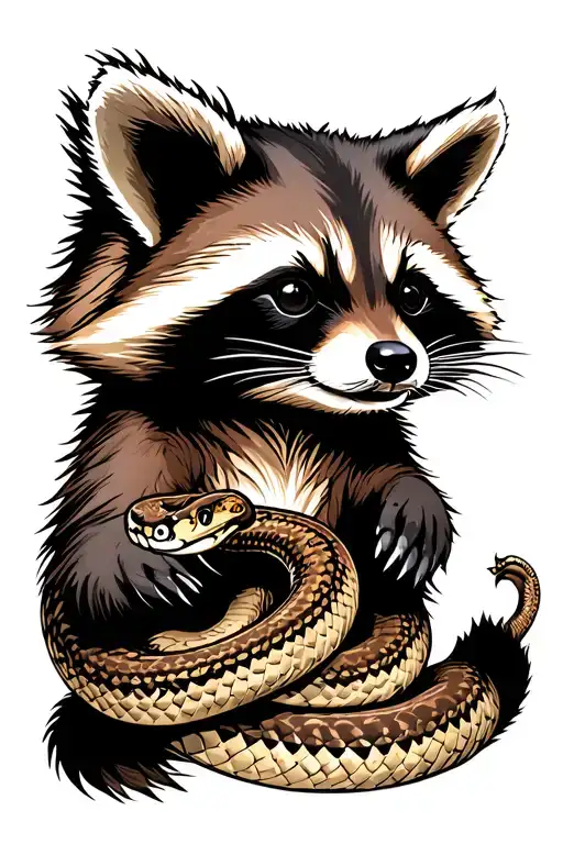 Raccoon With A Snake
