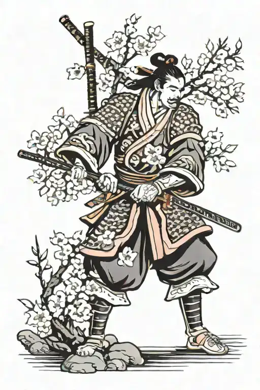 Samurai With Peach Blossom Tree