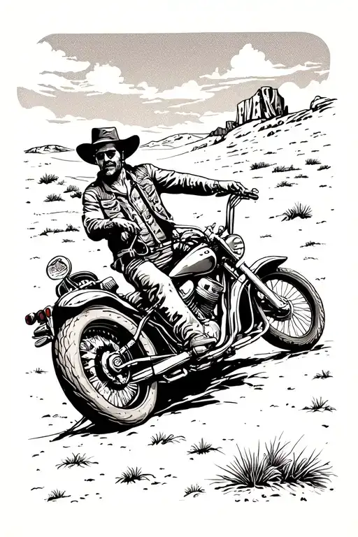 Western Biker Gang Riding Through Desert Landscape