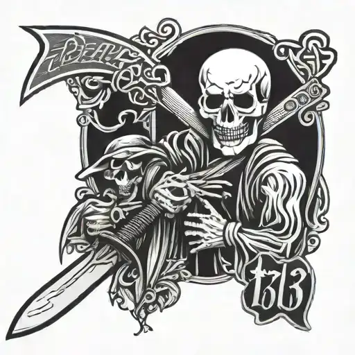 Death With A Scythe Tattoo In Gothic Style With The Inscription Friday The 13Th