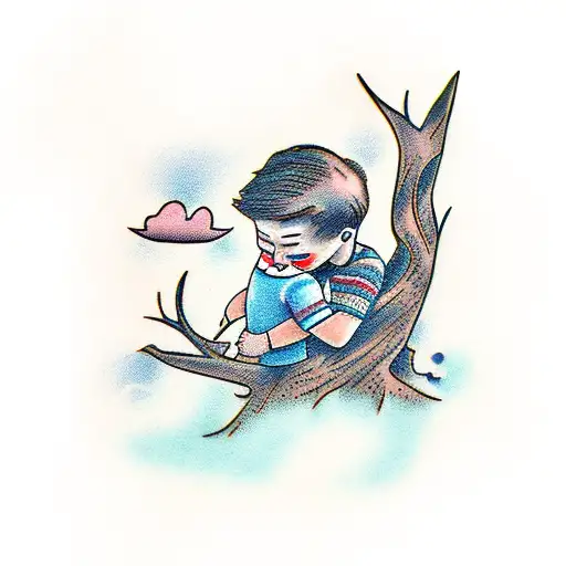 A Boy Hugging A Tree