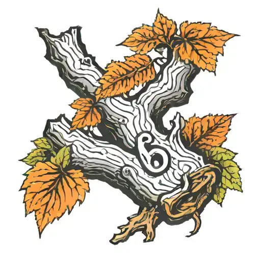 Numbers 69 On Tree Trunk With Leaves