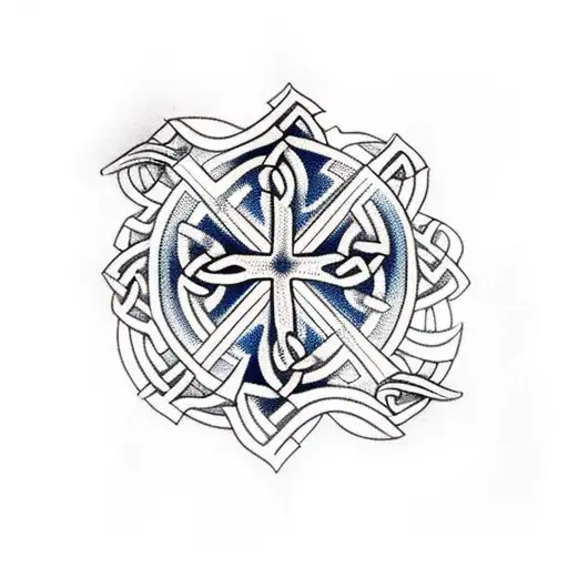 A Celtic Cross On Upper Left Arm