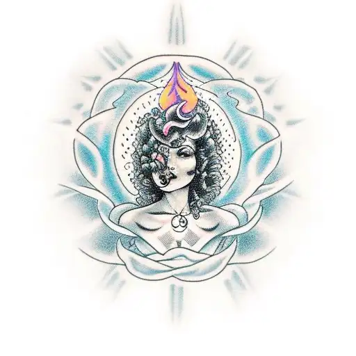 Goddess With Curly Hair With Radiating Light In Her Hands Emerging From The Darkness