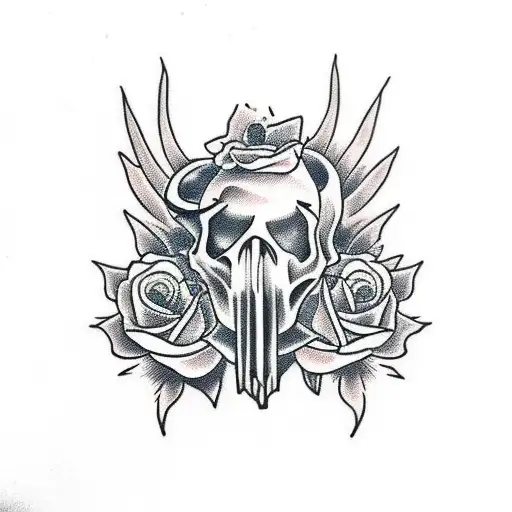 Bull Skull Whit Roses Chest