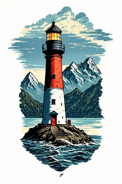Lighthouse And Mountains