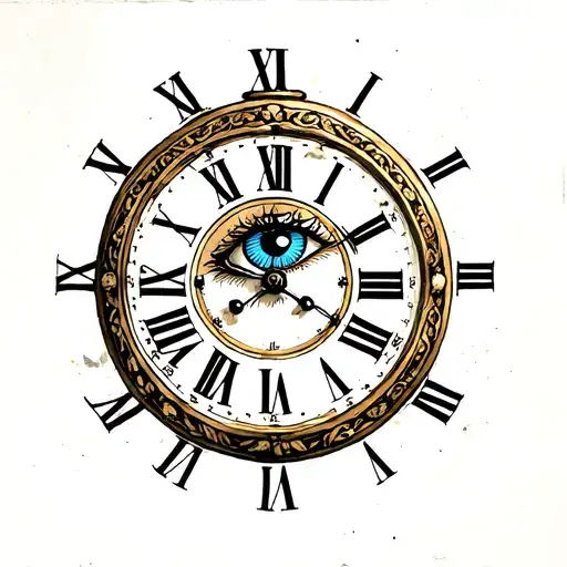 Clock With Eye And Roman Numerals