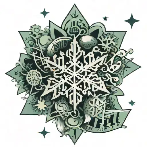 A Snowflake Made Of Money Symbols With A Musical Staff Running Through It