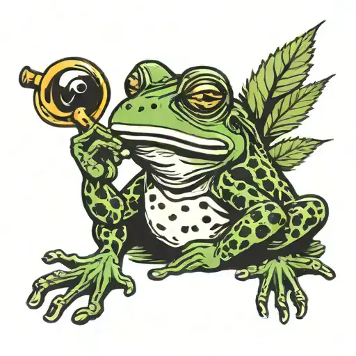Frog Smoking Pipe On Marijuana Leaf