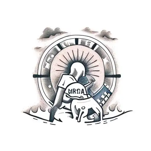 Man Sitting In An Adirondack Chair Facing A Campfire With His Arm Around His Dog