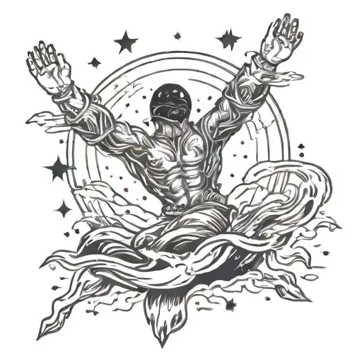 Generate A Hand Tattoo That Shows A Person Falling Into An Abyss With A Space Theme Around It