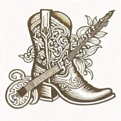 Country Music Guitar And Cowboy Boot