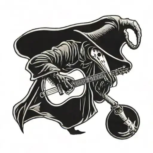 Plague Doctor Carrying A Guitar Case