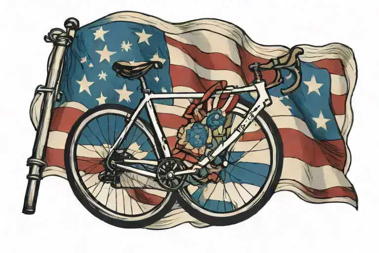 A Road Bicycle With An America Flag In The Front Wheel And A Texas Flag In The Back Wheel