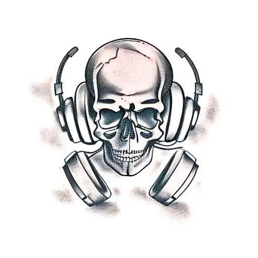 Skull With Headphones Listening Rock Music