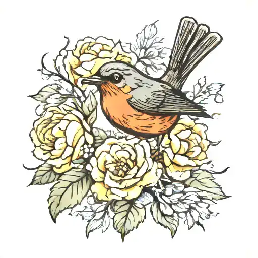 Robin Bird With Carnation Flowers