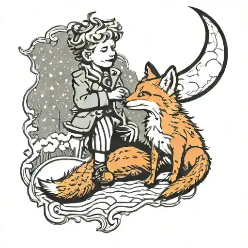 Little Prince And The Fox Looking At The Moon