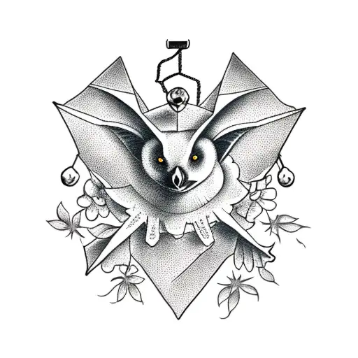 Fruit Bat With Flowers And Small Cuckoo Clock