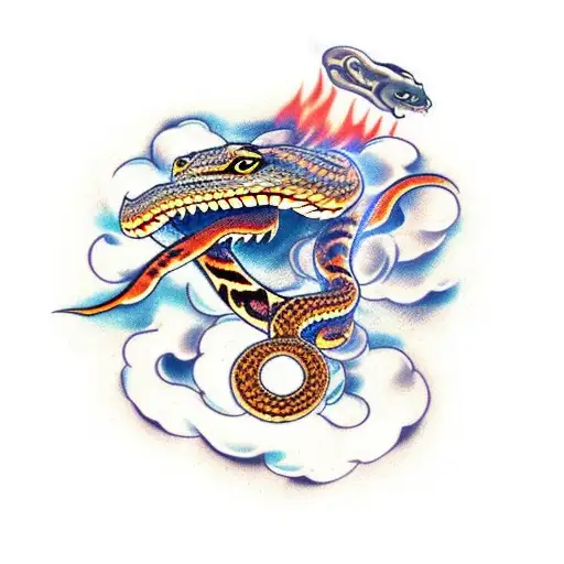 A Snake And A Tiger Fighting In Flames