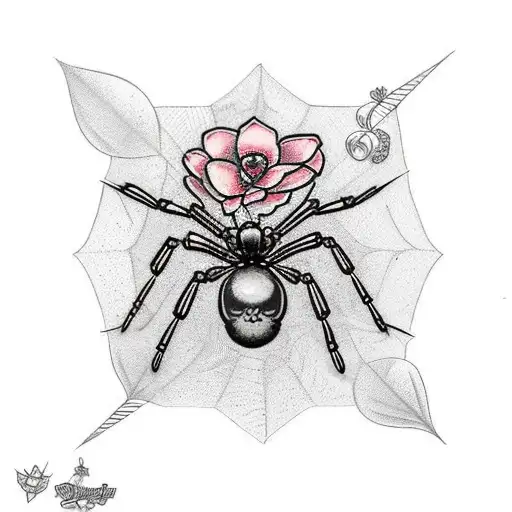 Black Widow Spiders With Webs And Flowers