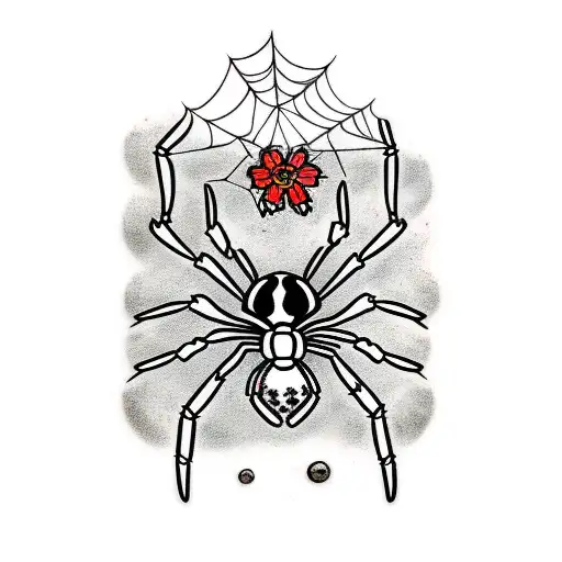 Black Widow Spiders With Webs And Flowers