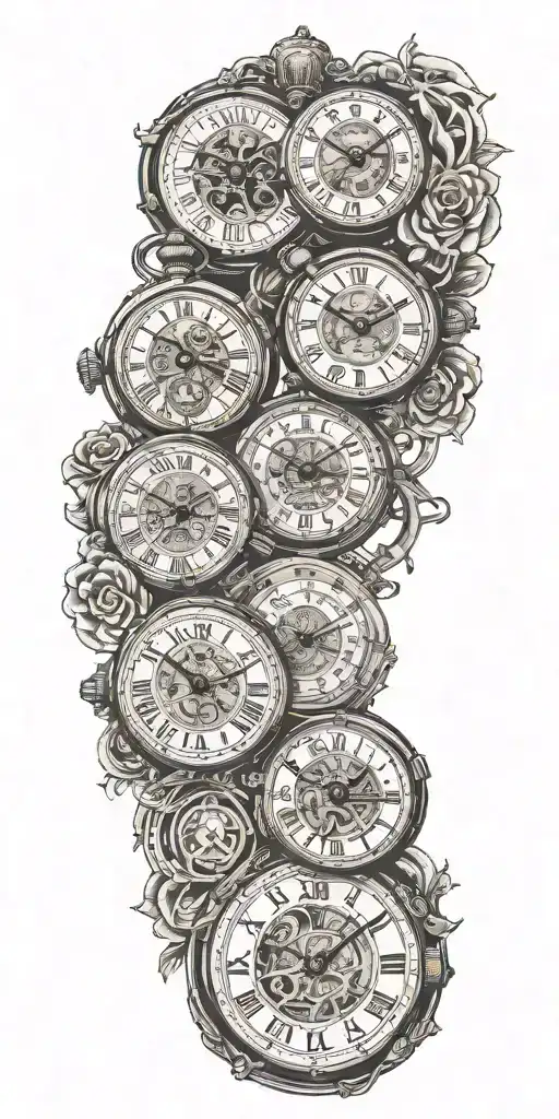 5 Pocket Watches Merging Together