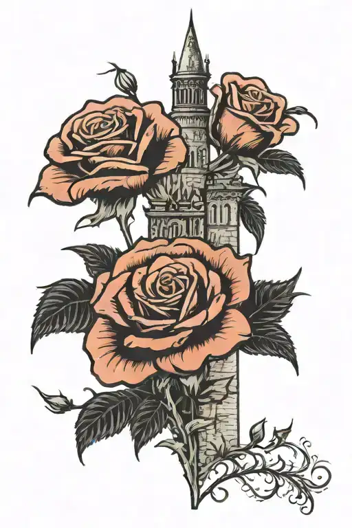 Dark Tower In A Field Of Roses