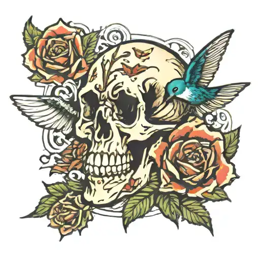 Skull With Hummingbird Surrounded