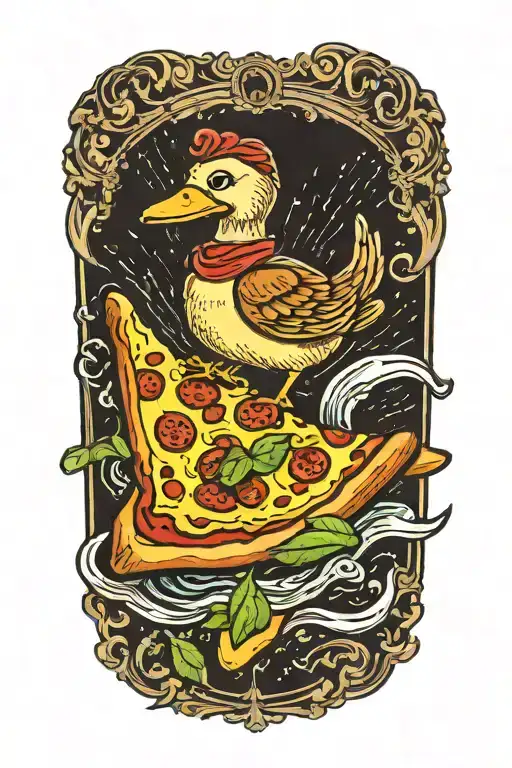 Rubber Ducky Riding A Pizza Slice