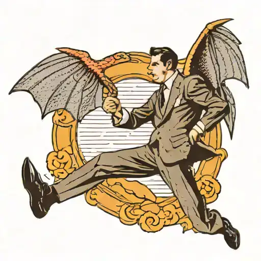 Man With Bat Wings Wearing Formal Suit While Fighting A Snake