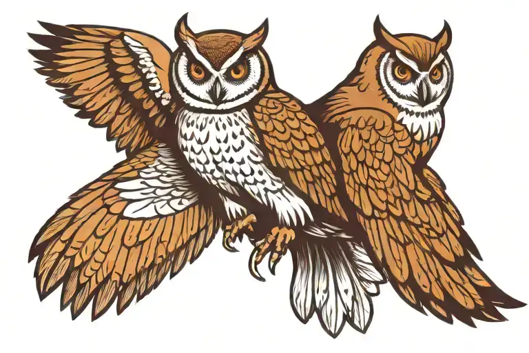 Make Me Owl Tattoo Design Include Initial Ir With Woman And Man Detailed As Wings Feather