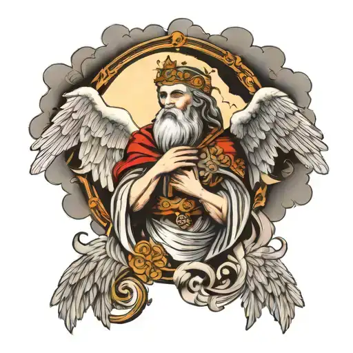 Biblical Authentic Seraphim Against The Background Of Black Clouds