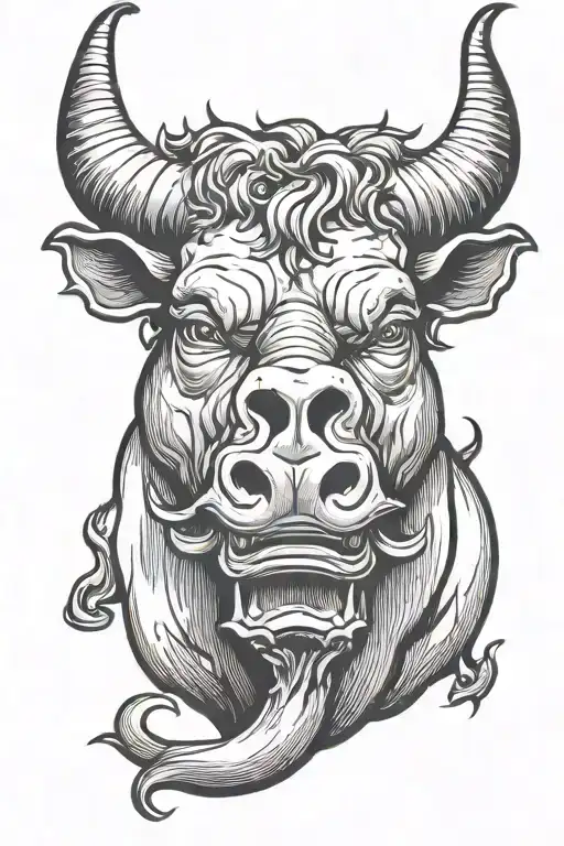 Black And White Raging Bull With Horns Evil