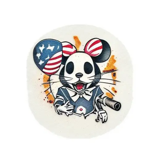 Punk And Fearless Mouse Dressing With An Old And Dirty Suit While Holding A Baseball Bat