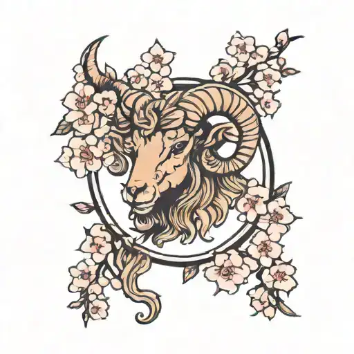 Aries Zodiac Sign With Cherry Blossom Flowers Growing