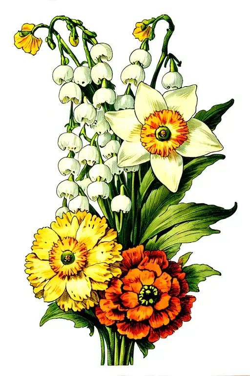 Daffodil Lily Of The Valley Marigold Bouquet