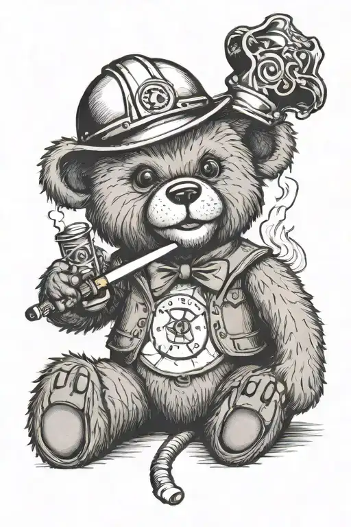 Teddy Bear With Hard Hat Smoking A Blunt With A Bong Inbetween Legs