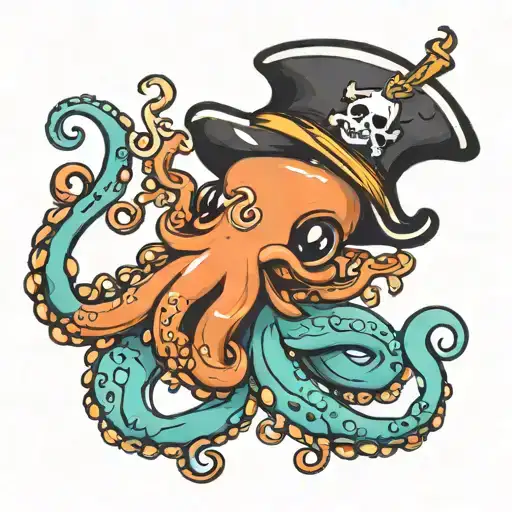 Cute Chibi Octopus Wearing A Pirate Hat