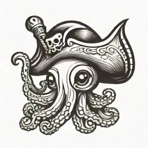 Chibi Simple Octopus Wearing A Pirate Hat