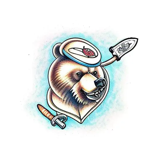 A Bear With An Axe And Hardhard Drawn Sailor Jerry Style